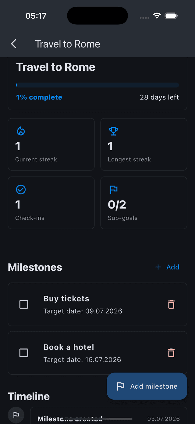 Streak calendar with check marks